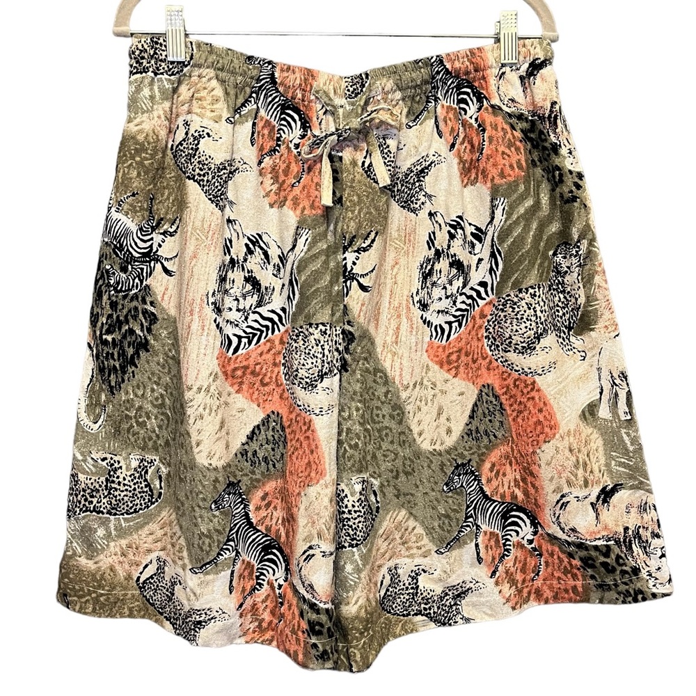 90s Vintage Erin London animal adventure shorts zebra lion cheetah print XL